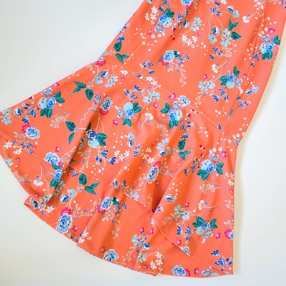 Calvin Klein Floral High Low Flounce Coral Dress 4 - Picture 10 of 10